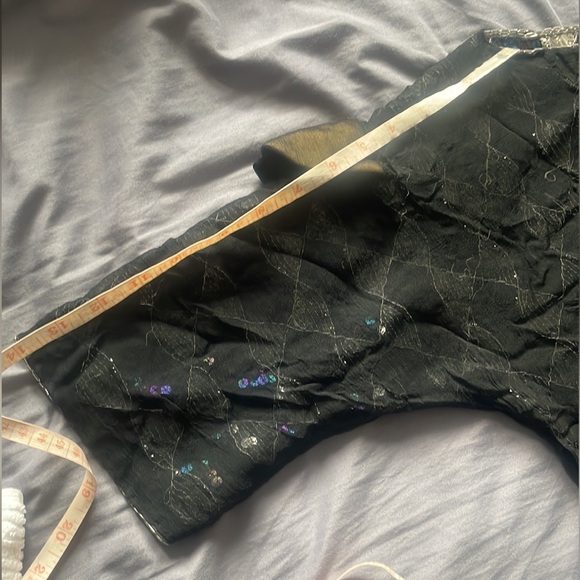 Anthropologie Anishkumar Sequin Crop Short Sleeve Chess Board Pattern Bugles Top - Picture 9 of 11